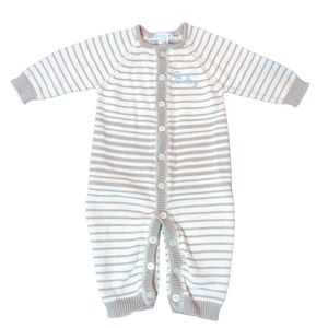 FIRST IMPRESSIONS White and Grey Striped Knit Sweater Button Down Jumpsuit